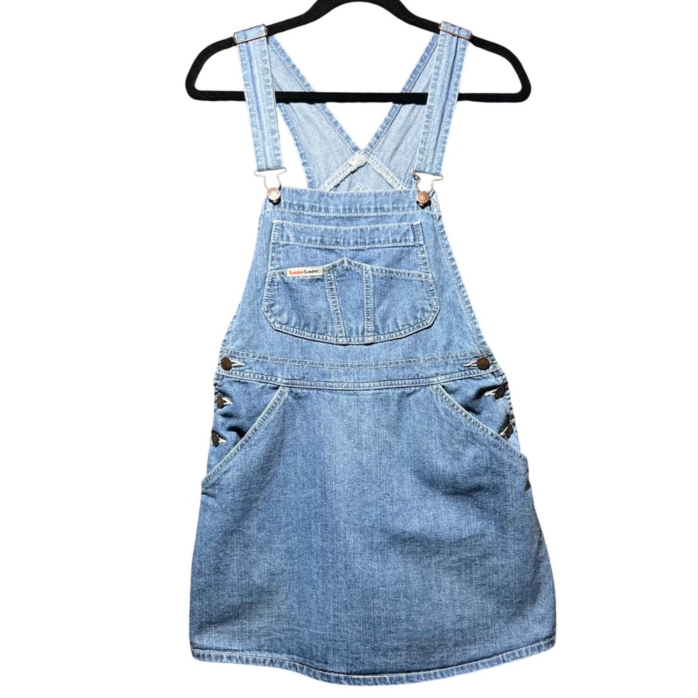 London London Vintage 90s Denim Skort Overalls Blue Mid Wash Size 11/12